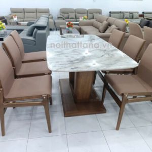 Bộ Bàn Ăn Mặt Đá Vi Tinh 1M6 Hiện Đại 6 Ghế Gỗ Sồi Nhập Khẩu BA250