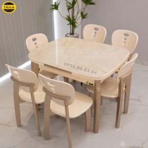 Bộ Bàn Ăn Mặt Đá 6 Ghế BA-APH7027 Gấp Gọn Có Bếp Từ