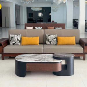 Sofa Băng Da Sinh Thái Nhập Khẩu AT-E113 Gỗ Sồi – Kiểu Dáng Sang Trọng