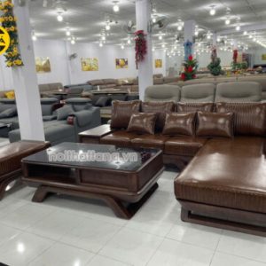 Sofa Gỗ Sồi Góc L Bọc Da Hàn Quốc Cao Cấp TA-GS81